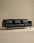 The SOBU Cherry Sofa | Leather is a modern black 3-seater with Danish-inspired lines, three seat cushions, three backrest pillows, and sleek metal legs—ideal for stylish contemporary living spaces.