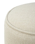 Close-up of the top edge of the Ethnicraft Donut Outdoor Pouf - Natural, highlighting its weather-proof fabric and detailed seam stitching.