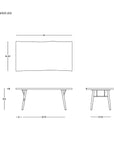 Line drawing of the Mars Live Edge Dining Table - Walnut with Wood Legs by SOBU, showing top, side, and end views with measurements: 76"L x 36-40"W x 29.5"H. SOBU logo at bottom right corner.