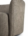 Close-up of the Ethnicraft Ellipse Sofa - Ash armrest and seat, showcasing textured gray upholstery and detailed stitching against a white background.