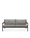 The Ethnicraft Jack Outdoor 2 Seater Sofa features a black Grade A teak frame and mocha cushions, showcasing a modern, minimalist design with two seat and back cushions.