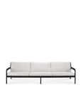 The Ethnicraft Jack Outdoor 3 Seater Sofa features a sleek black teak frame and off white cushions, offering modern style and comfort. Shown against a plain white background.