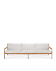 The Ethnicraft Jack Outdoor 3 Seater Sofa features an off-white cushion design with a durable teak frame, creating a minimalist look perfect for outdoor spaces; shown here against a plain white background.