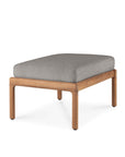 The Ethnicraft Jack Outdoor Footstool features a thick, rectangular mocha cushion on a simple Grade A teak frame with four legs.