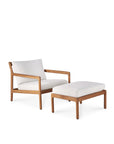 The Ethnicraft Jack Outdoor Footstool pairs Grade A Teak with off-white cushions, offering clean lines and minimalist elegance for modern outdoor spaces.