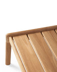 Close-up of the Jack Outdoor Side Table by Ethnicraft, showing slatted light Grade A teak planks with rounded edges set against a white background.