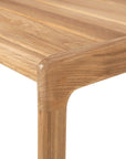 Close-up of the Jack Outdoor Side Table by Ethnicraft, featuring Grade A teak with rounded edges, a smooth natural finish, and detailed grain and joinery.
