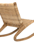 The Las Palmas Rocker by Noir Trading Inc. is a handcrafted wooden rocking chair with a woven rattan seat and backrest, shown from behind at an angle. Smooth curved rockers and a natural finish enhance this classic pieces charm.