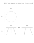 Line drawing with dimensions of the Ethnicraft Luna Coffee Table - Whiskey: round top, 25.6 diameter, 16.1 height, and 0.1 tabletop thickness, crafted by skilled artisans.