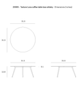 Line drawing of the Luna Coffee Table - Whiskey by Ethnicraft, crafted by skilled artisans. Features a 31.5 diameter, 13.8 height, 0.1 tabletop thickness, angled legs, and a circular top.