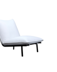 The Morgan Outdoor Chair by Moes features a modern armless design with a white Olefin fabric cushioned seat and backrest, supported by sturdy black metal legs, set against a plain white background.