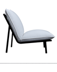 The Moes Morgan Outdoor Chair features white Olefin fabric cushions and a sleek black wooden frame, shown in a side view against a plain white background.
