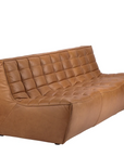 The Ethnicraft N701 Sectional Sofa - Old Saddle is a modern armless design in brown full aniline leather with tufted, cushioned seat and backrest, shown against a white background.