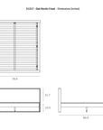 Technical drawing of the Ethnicraft Nordic II Bed, a wooden frame with slatted headboard in solid European oak and hardwax oil finish. Includes labeled front, top, side views; dimensions: 80W x 37.4H x 80D.