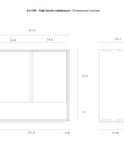 Technical drawing of the Ethnicraft Nordic Sideboard - 2 door in solid oak, showing labeled dimensions in inches: width 31.5, height 30.7, depth 15.7, with internal sections of 14.6, 21.5, 7.1, and 13.8 inches.