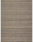 The Omen Rug - Ink by Loloi is a rectangular, hand-woven piece with horizontal brown and gray stripes, finished with short white fringe at the ends.