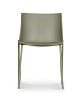 The Silla Outdoor Dining Chair - Set of 2 by Moes features a modern, minimalist design with a matte olive-green finish, curved backrest, and slender powder-coated steel legs, shown from the front against a white background.