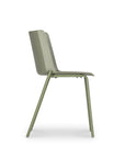 Side view of the Moes Silla Outdoor Dining Chair—set of 2—featuring a modern green curved plastic seat and backrest with angled powder-coated steel legs, ideal for contemporary interiors or weather-resistant outdoor dining.