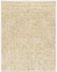 The Loloi Hygge Rug - Oatmeal / Sand is a square, beige area rug hand-loomed from 100% wool with a subtle textured pattern and fringed tassels along the top and bottom edges.