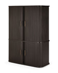 The Ethnicraft Roller Max Filing Cabinet is a tall, dark wooden storage piece featuring four vertically grooved doors with slim handles, rounded edges, and a modern design—perfect for stylish office organization.