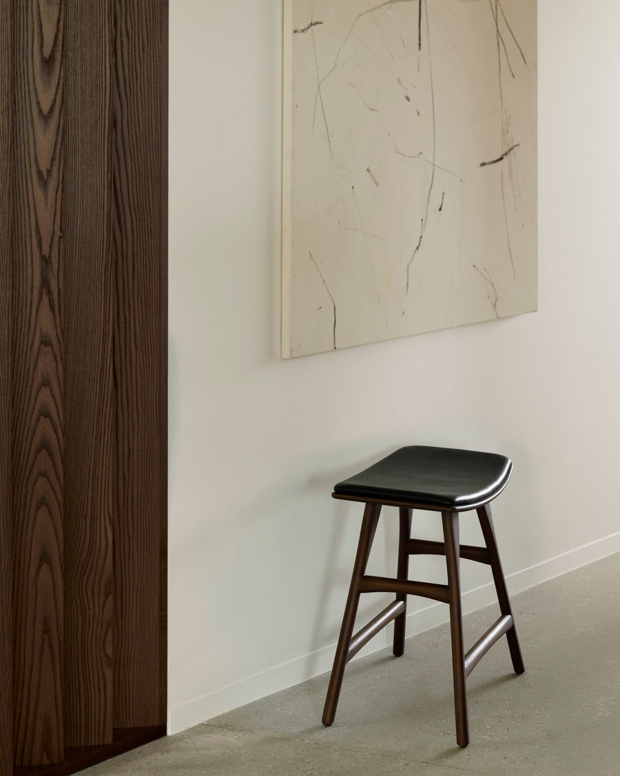 Osso Stool - Teak with Black Leather