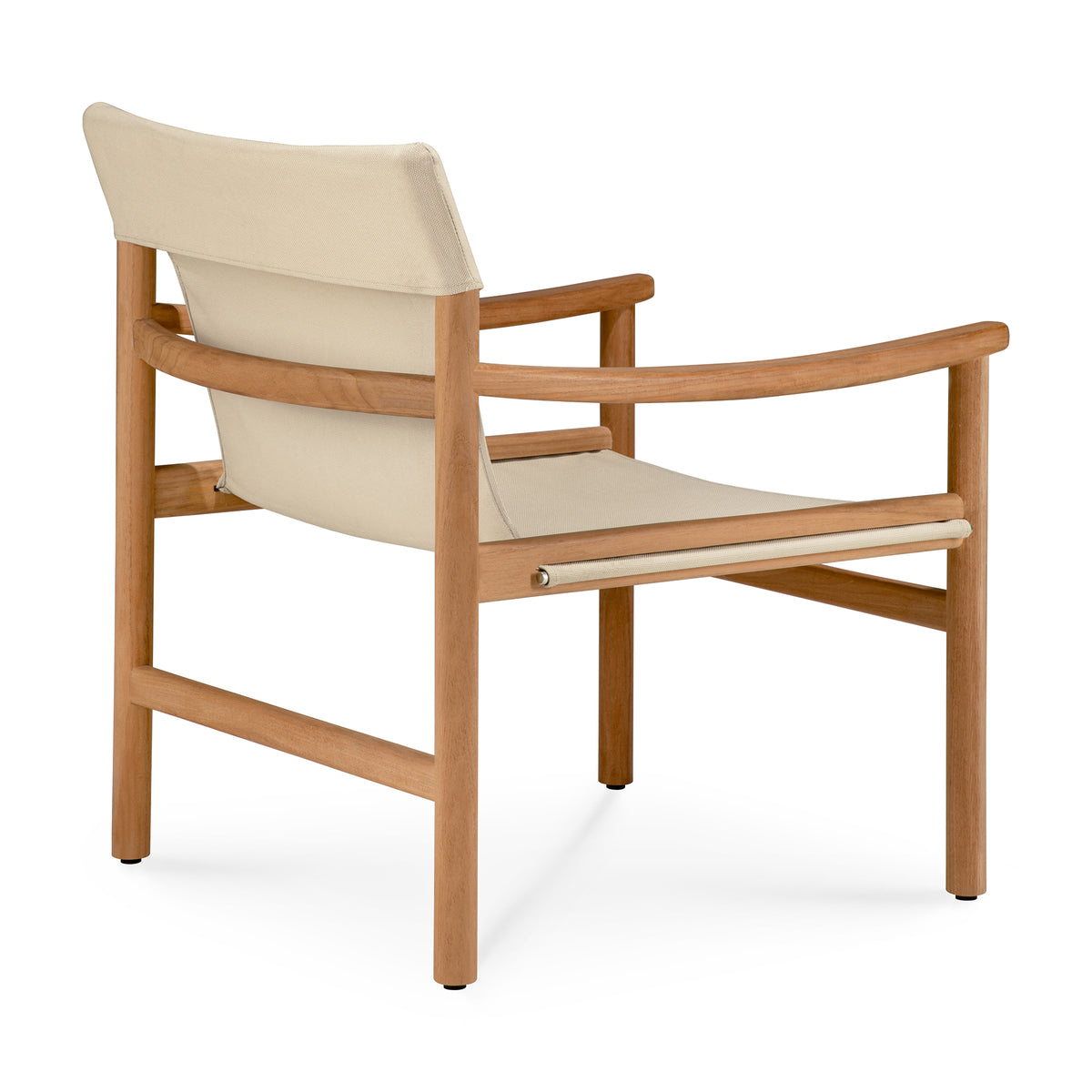 Ethnicraft Safari Lounge Chair featuring a light wood frame and beige canvas seat and backrest, shown from a rear perspective against a white background.