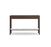 The Nell Console by Wooden Stories features espresso oak craftsmanship, soft-close drawers, and a white stone lower shelf—blending Scandinavian elegance and solid design, shown here against a plain white background.