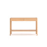 The Nell Console by Wooden Stories is a light oak table with two soft-close drawers, a lower shelf, and clean, minimalist Scandinavian lines, shown against a plain white background.