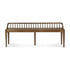 The Spindle Bench - Natural Teak by Ethnicraft features a modern design with a backrest of evenly spaced vertical slats and four tapered legs, crafted from beautiful reclaimed teak.