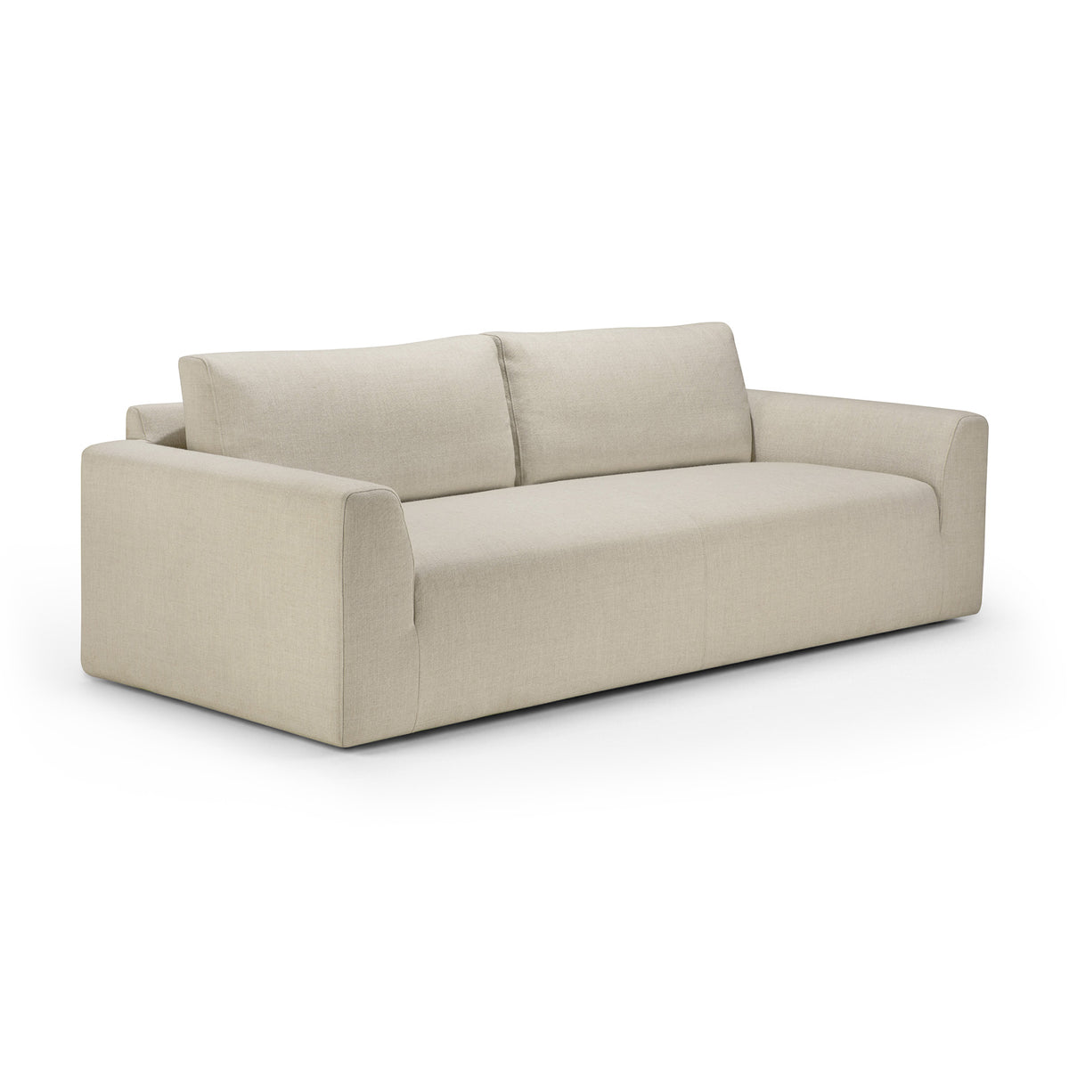Low-profile Ethnicraft Ease sofa in beige Leche upholstery, featuring two seat cushions and two back cushions.