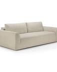 Low-profile Ethnicraft Ease sofa in beige Leche upholstery, featuring two seat cushions and two back cushions.