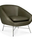 Ethnicraft Barrow Lounge Chair - Green Leather with a curved back and thin metal legs.