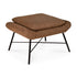 The Ethnicraft Barrow Footstool - Copper features a modern, minimalist design with copper brown upholstery, a square cushion, and black metal legs inspired by vintage furniture.