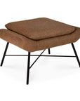 The Ethnicraft Barrow Footstool - Copper features a modern, minimalist design with copper brown upholstery, a square cushion, and black metal legs inspired by vintage furniture.
