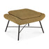 The Ethnicraft Barrow Footstool - Ginger features a cushioned, textured brown seat and black metal legs—ideal for vintage furniture enthusiasts. Set against a white backdrop, it blends modern design with retro charm.