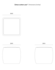 Technical drawing of an Ethnicraft Zahara Outdoor Pouf, showing top and side views with dimensions in inches.