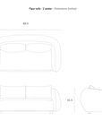 Line drawings of the Ethnicraft Figur Sofa | 2 seater—a stylish option for modern interiors—are displayed from the front, side, and top, with dimensions labeled in inches: 80.5″ wide, 42.0″ deep, back height 28.5″, seat width 31.5″, and seat depth 25.0″.