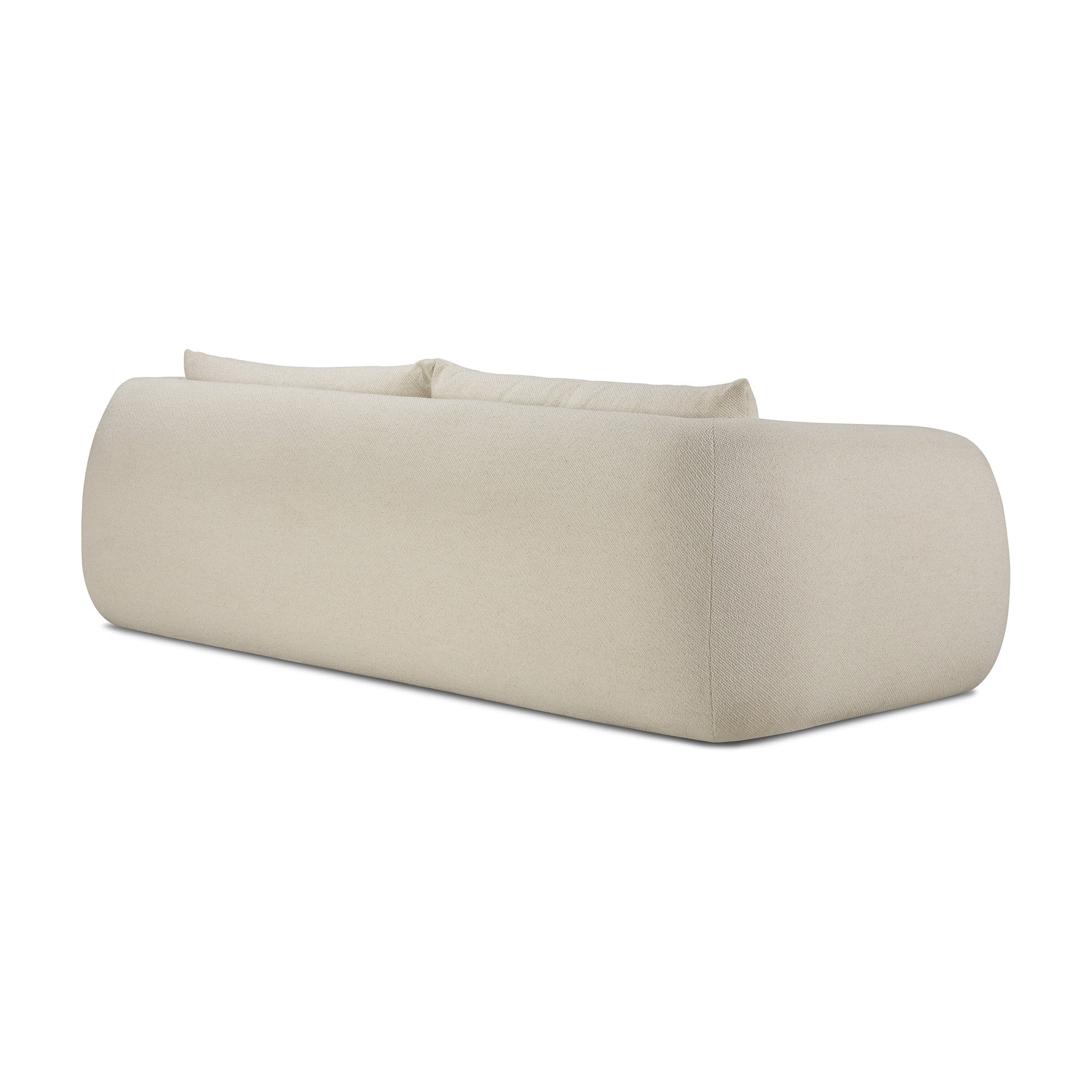 A modern, minimalist beige Figur Sofa by Ethnicraft with rounded edges and two back cushions, ideal for contemporary spaces, viewed from the back against a white background.