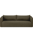 A modern, dark green Figur Sofa | 3 Seater by Ethnicraft with rounded armrests and two back cushions, perfect for contemporary living, shown against a white background.