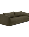 A modern, dark olive green Ethnicraft Figur Sofa | 3 Seater featuring a minimalist design, curved arms, and two matching back cushions—perfect for elevating any contemporary living space; set against a white background.