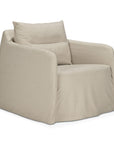 The Ethnicraft Weave Lounge Chair - Bone features soft beige upholstery, a loose-fitting slipcover, and a wide cushioned seat, offering plush comfort and modern style for any living space.