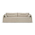 The Weave Sofa | 3 Seater Bone by Ethnicraft is a beige, modern linen-blend sofa with a relaxed slipcover design, featuring two large seat cushions, two large back cushions, and two side pillows against a white background—an elegant addition inspired by Ethnicraft furniture.
