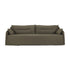 The Weave Sofa | 3 Seater Green by Ethnicraft is a modern olive-green linen-blend sofa featuring plush back and side cushions. Seen from the front against a white background, this slipcover sofa showcases a simple, minimalist design that reflects Ethnicraft’s signature elegance.
