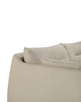 A close-up of the Ethnicraft Weave sofa | 2 Seater Bone, featuring two matching cushions and set against a white background. The image captures the sofa’s smooth, minimalist silhouette from a side angle, emphasizing its refined Ethnicraft design and sophisticated bone-colored linen-blend upholstery.