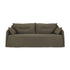 The Ethnicraft Weave Sofa | 2 Seater Green is a modern dark olive green sofa featuring two large back cushions and two side pillows, a simple, smooth design, and low armrests.