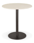 The Blend Dining Table - Microcement by Ethnicraft features a light-toned round top, a single black central pedestal, and a circular black base.