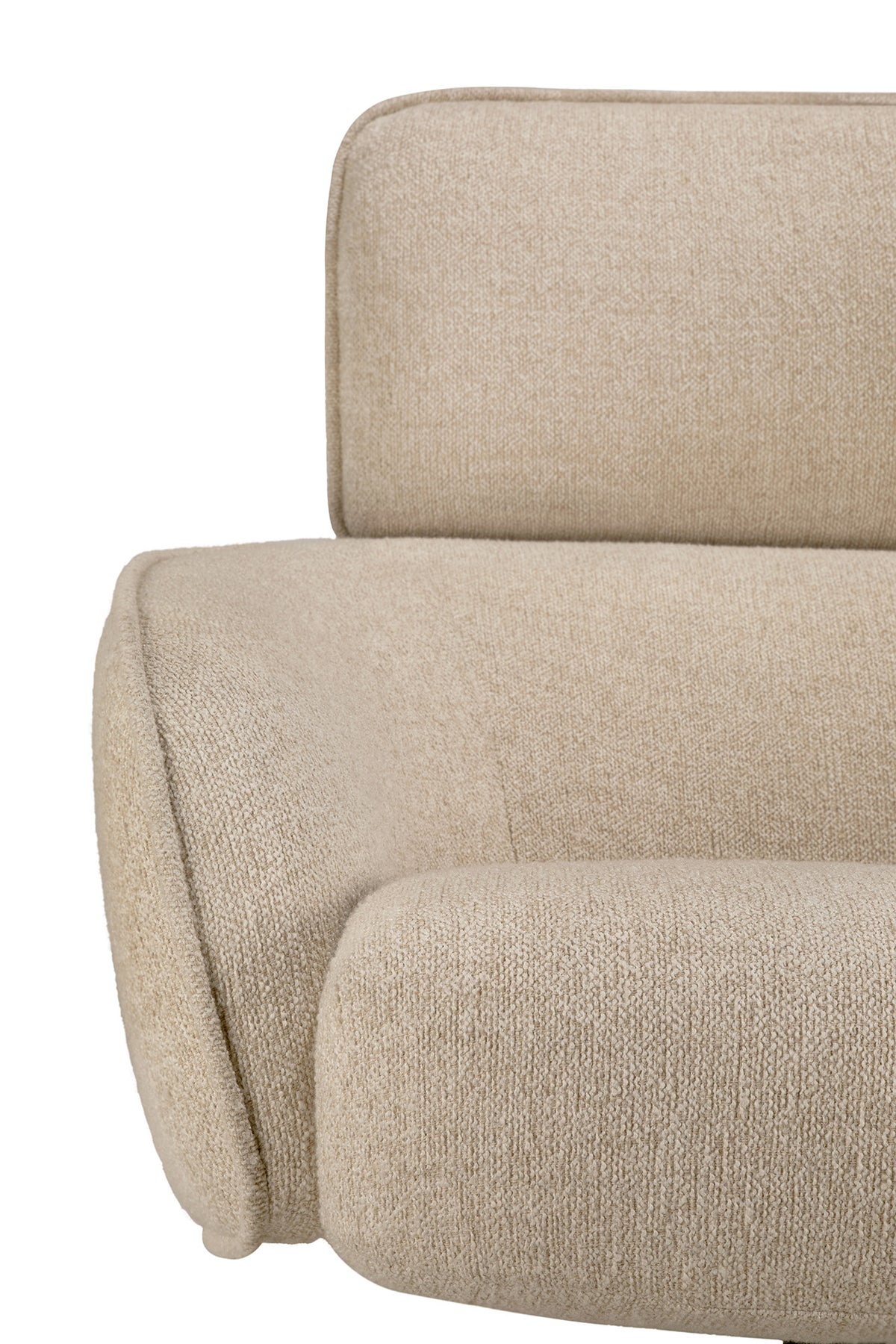 Close-up of a beige Ethnicraft Merge Lounge Chair with a high back and rounded armrest.