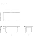 Line drawing of the Mars Live Edge Dining Table - Walnut with Curved Leg by SOBU, shown from top, side, and end views with dimensions. SOBU logo appears in the bottom right corner.