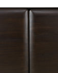 Close-up of two dark brown PI Light Hanging Sideboard mahogany doors with rounded edges meeting at a vertical seam.