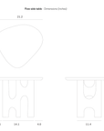 Line drawings display the Ethnicraft Flow Side Table’s top and side dimensions in inches: the top measures 21.2 by 19.2, the height is 18, and base widths are 14.1, 11.4, 4.0, and 3.1—showcasing a solid mahogany Flow Side Table that embodies vintage modern design sensibilities.